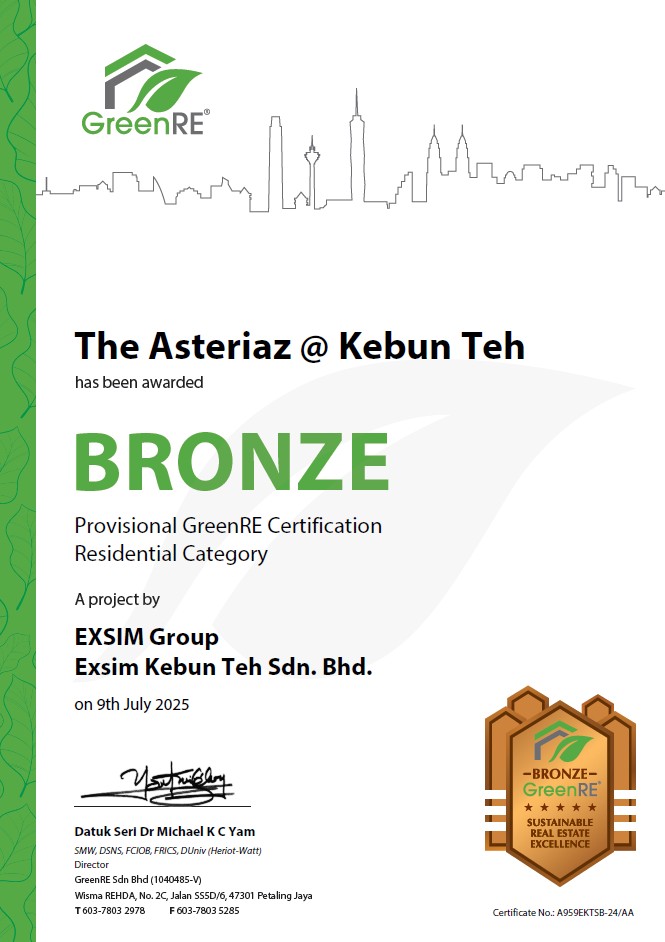 THE ASTERIAZ @ KEBUN TEH Has Been Awarded Bronze Provisional GreenRE Certification