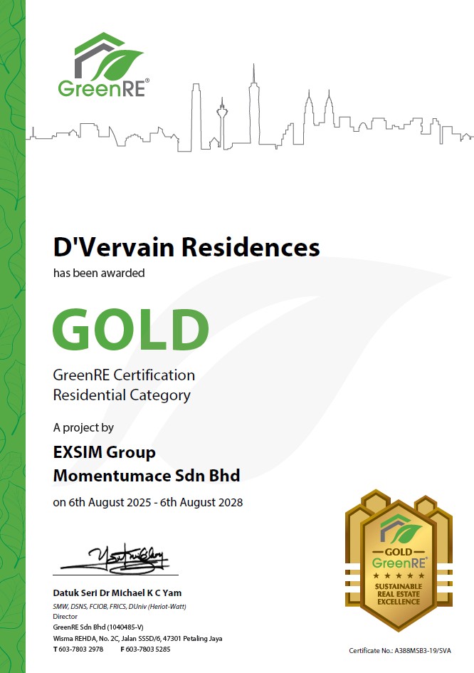 D'VERVAIN RESIDENCES Has Been Awarded Gold GreenRE