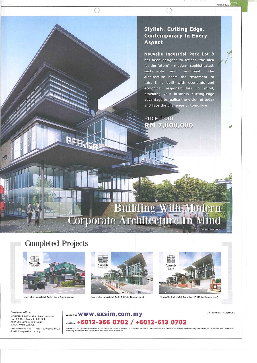 Nouvelle Industrial Park Lot 8 @Kota Damansara - The Edge Malaysia 1 April 2013  (1st)