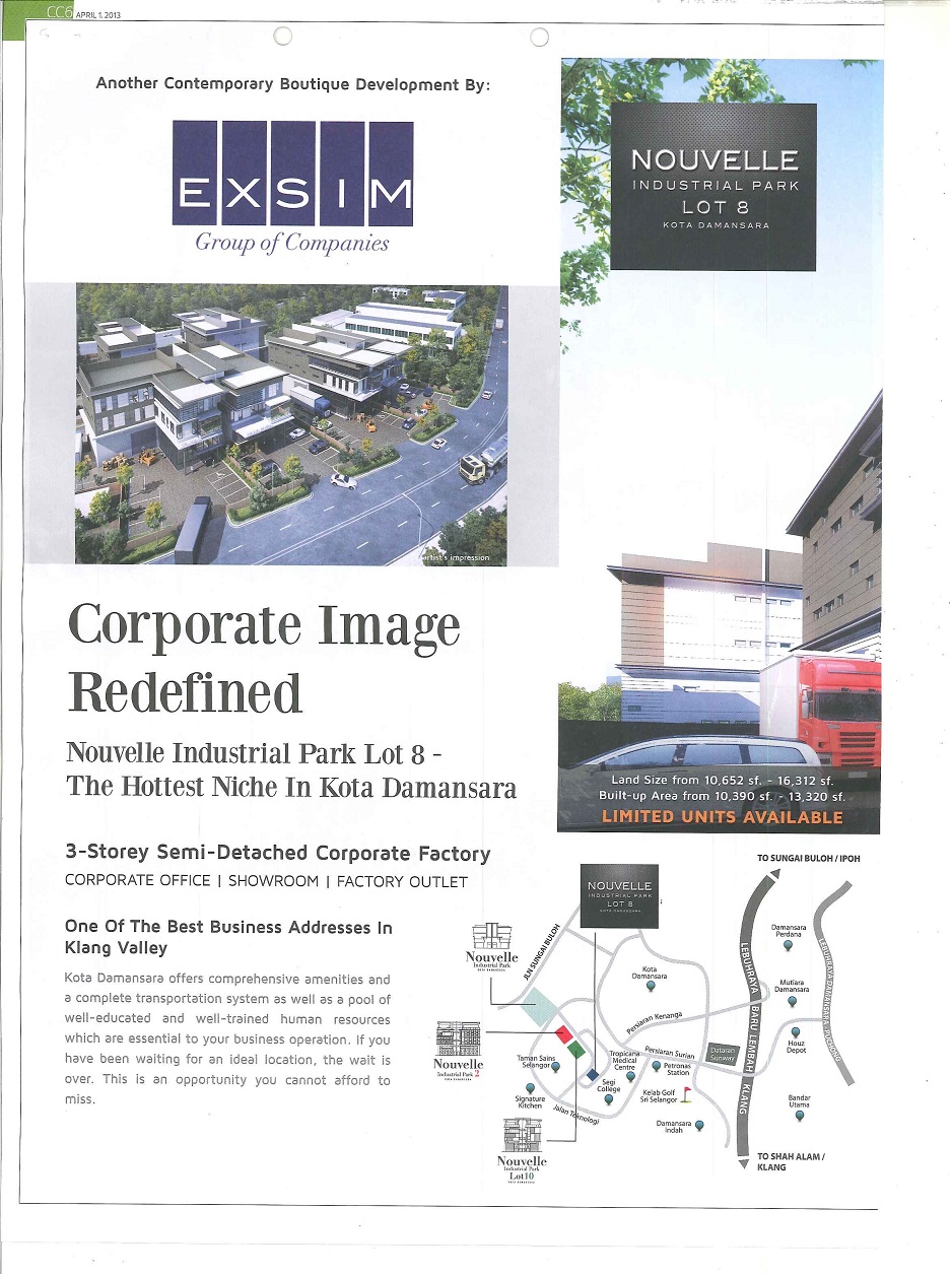 Nouvelle Industrial Park Lot 8 @Kota Damansara - The Edge Malaysia 1 April 2013  (2nd)