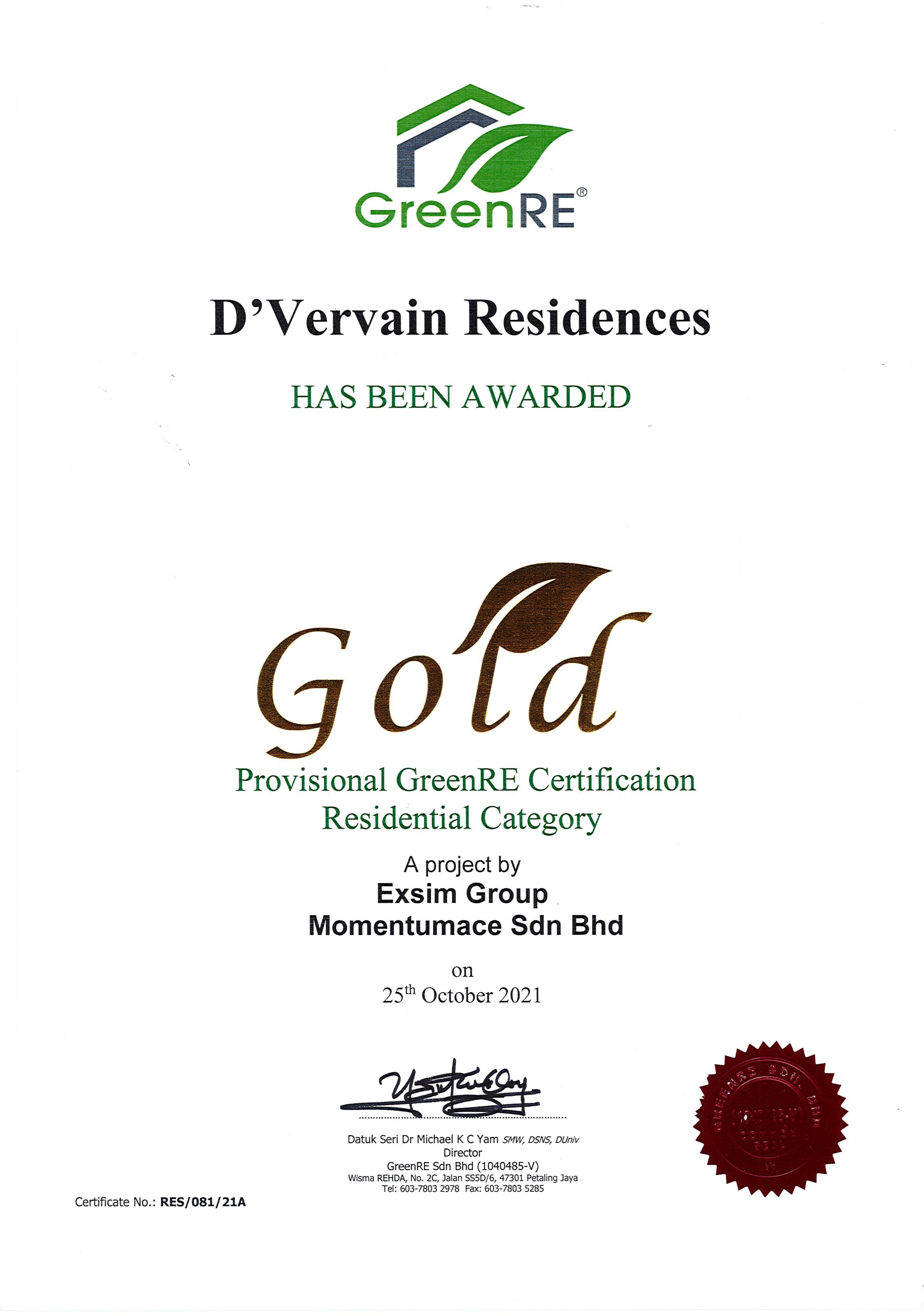 D'VERVAIN RESIDENCES GOLD PROVISIONAL GREENRE