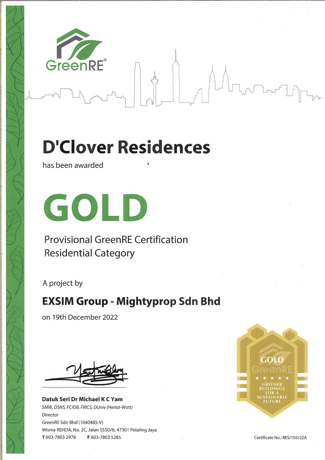 DClover-Gold-GreenRe-Certificate