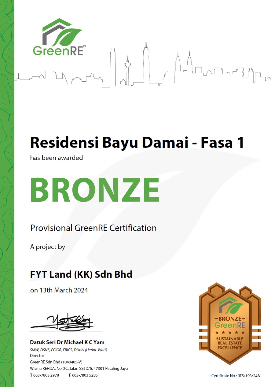 BAYU DAMAI RESIDENCES Has Been Awarded Bronze Provisional GreenRE Certification