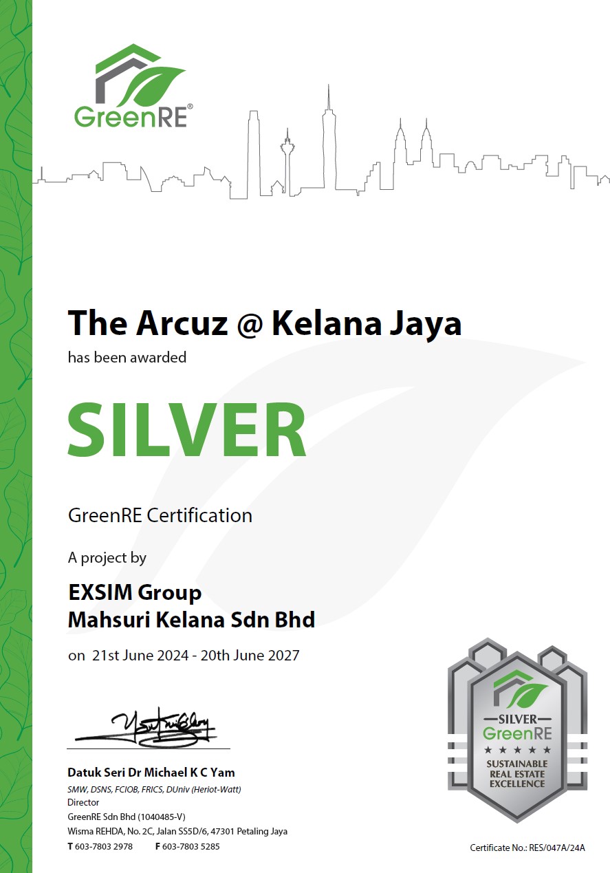 THE ARCUZ @ KELANA JAYA Has Been Awarded Silver GreenRE Certification